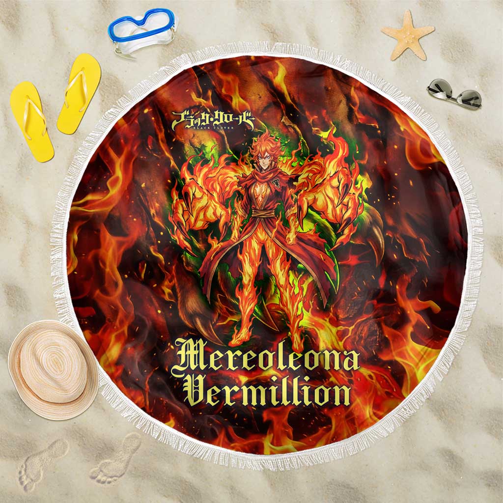 Mereoleona Vermillion Black Clover Beach Blanket Inferno Flame Anime Style with Lion Symbolism