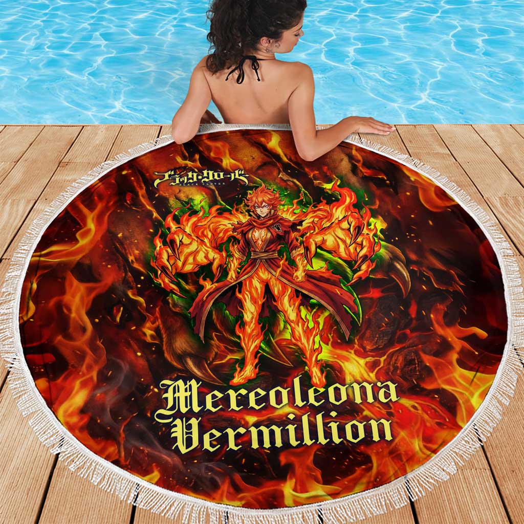Mereoleona Vermillion Black Clover Beach Blanket Inferno Flame Anime Style with Lion Symbolism