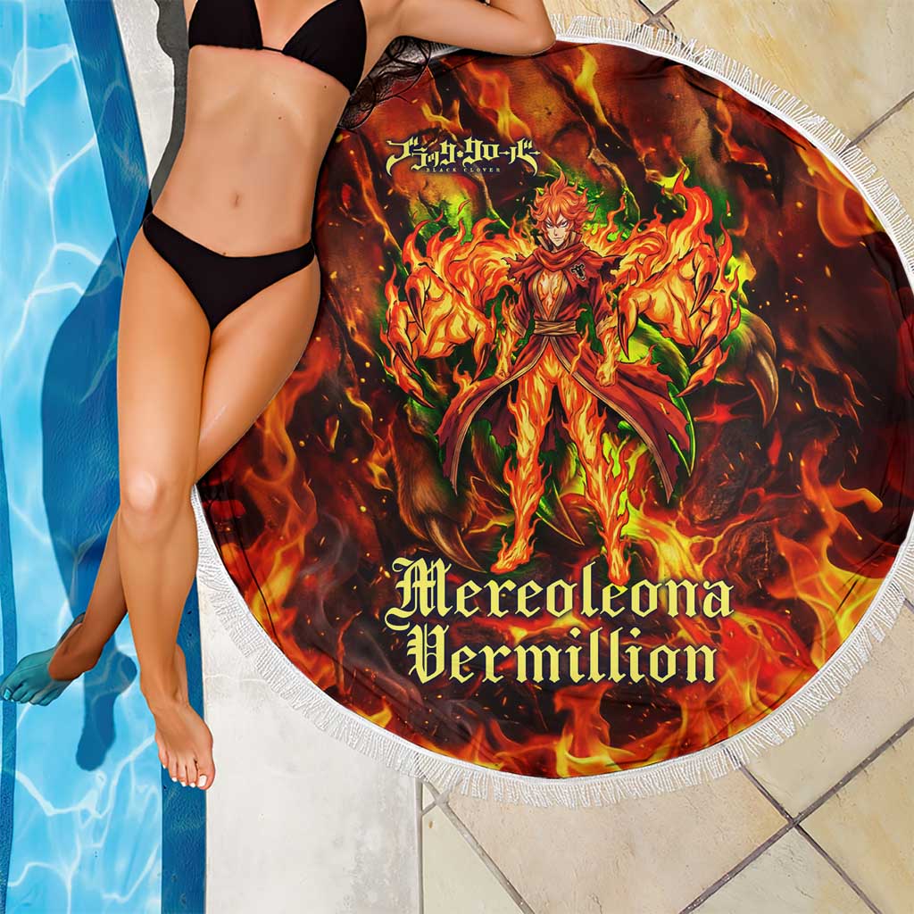 Mereoleona Vermillion Black Clover Beach Blanket Inferno Flame Anime Style with Lion Symbolism