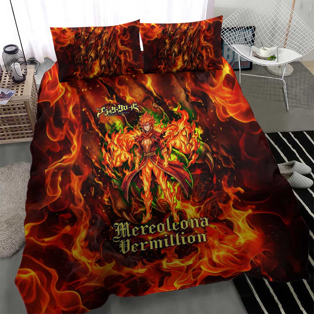 Mereoleona Vermillion Black Clover Bedding Set Inferno Flame Anime Style with Lion Symbolism