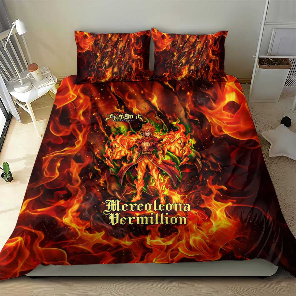 Mereoleona Vermillion Black Clover Bedding Set Inferno Flame Anime Style with Lion Symbolism