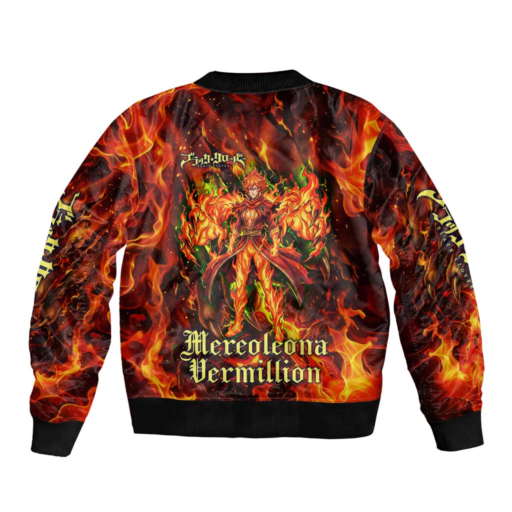 Mereoleona Vermillion Black Clover Bomber Jacket Inferno Flame Anime Style with Lion Symbolism
