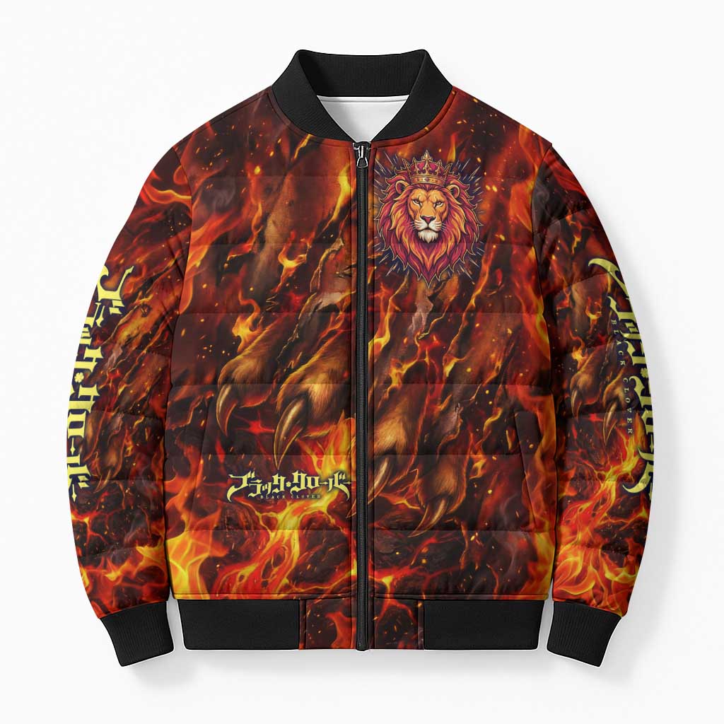 Mereoleona Vermillion Black Clover Bomber Puffer Jacket Inferno Flame Anime Style with Lion Symbolism