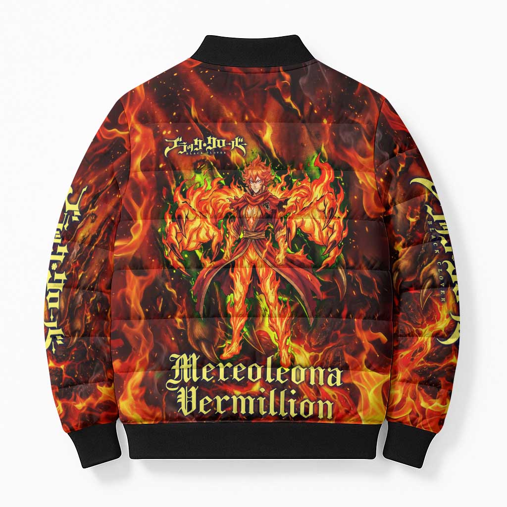 Mereoleona Vermillion Black Clover Bomber Puffer Jacket Inferno Flame Anime Style with Lion Symbolism