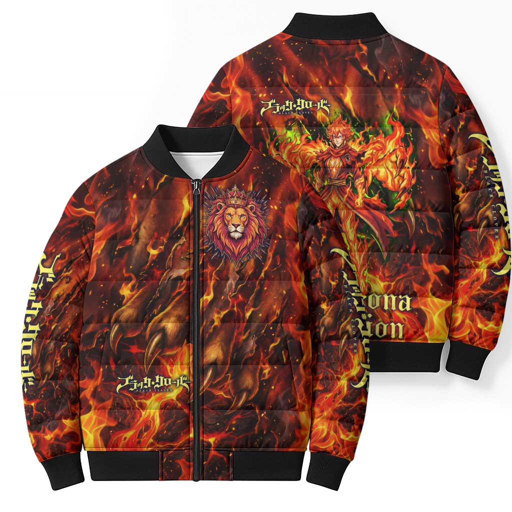 Mereoleona Vermillion Black Clover Bomber Puffer Jacket Inferno Flame Anime Style with Lion Symbolism