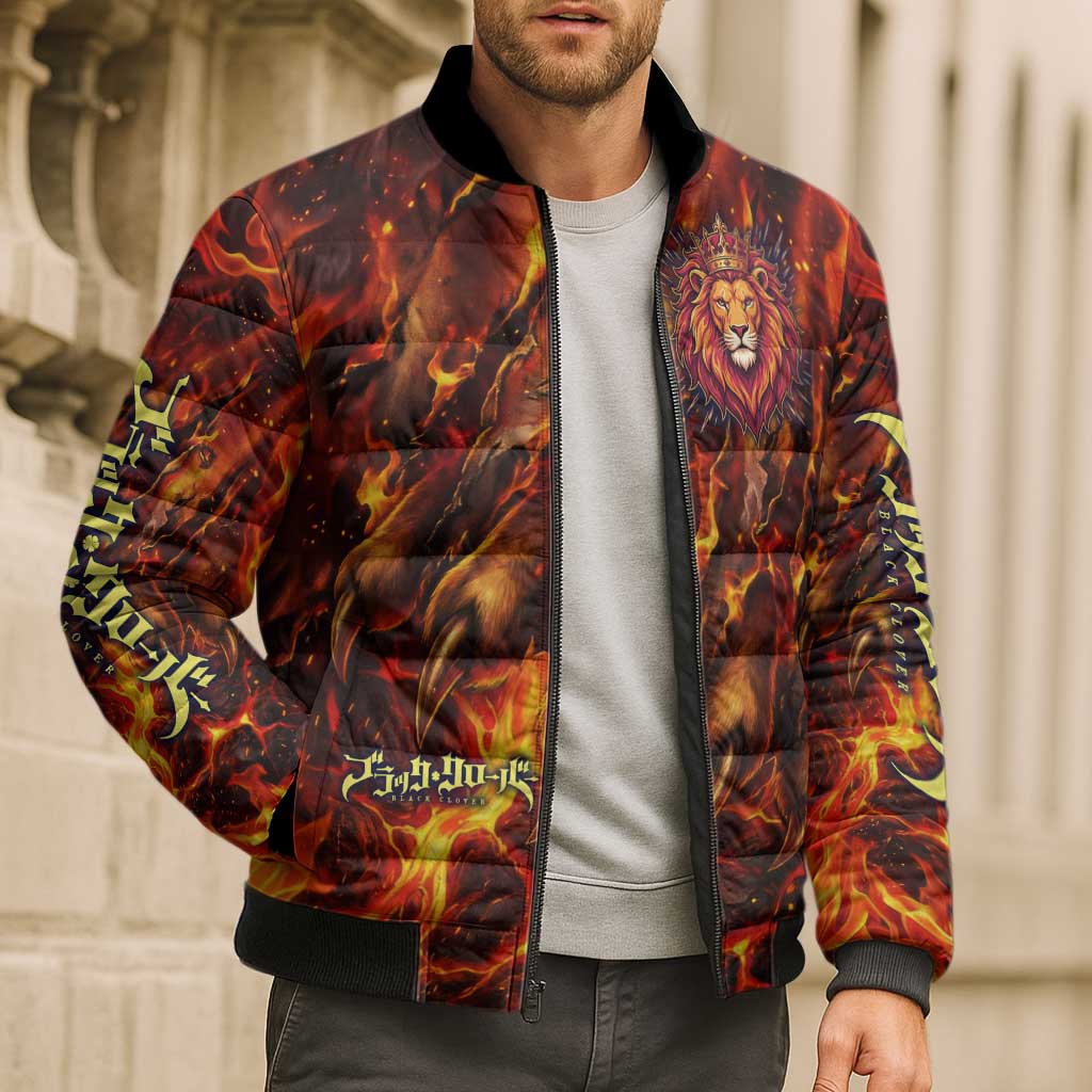 Mereoleona Vermillion Black Clover Bomber Puffer Jacket Inferno Flame Anime Style with Lion Symbolism