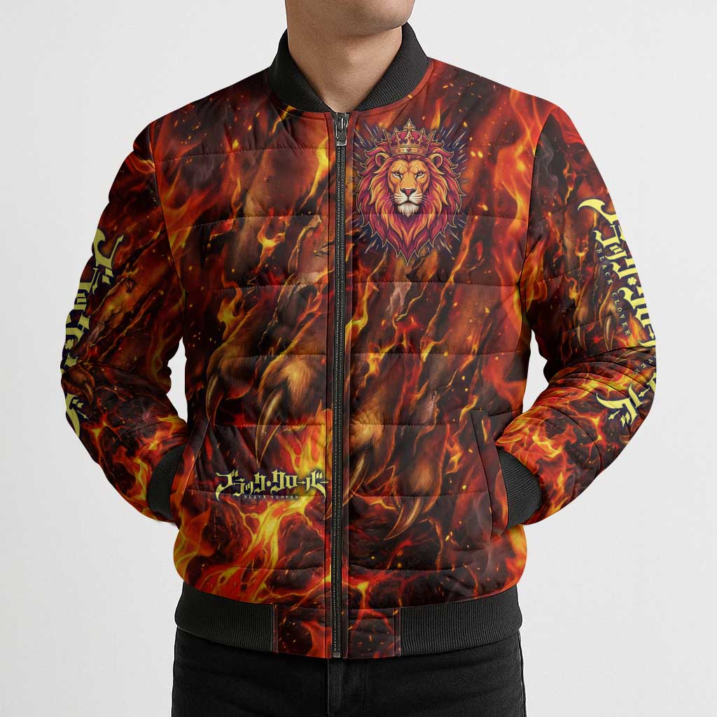 Mereoleona Vermillion Black Clover Bomber Puffer Jacket Inferno Flame Anime Style with Lion Symbolism