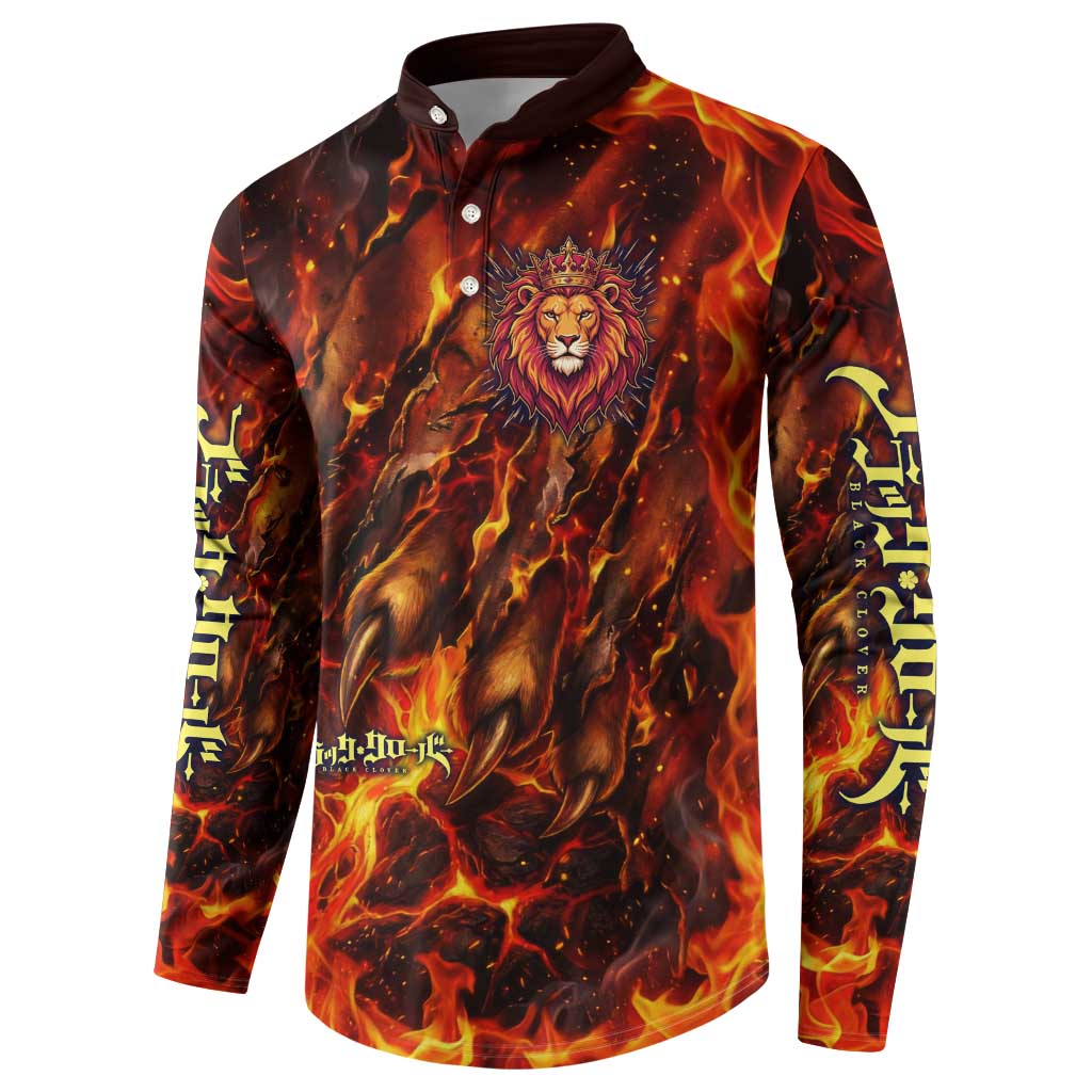 Mereoleona Vermillion Black Clover Button Sweatshirt Inferno Flame Anime Style with Lion Symbolism