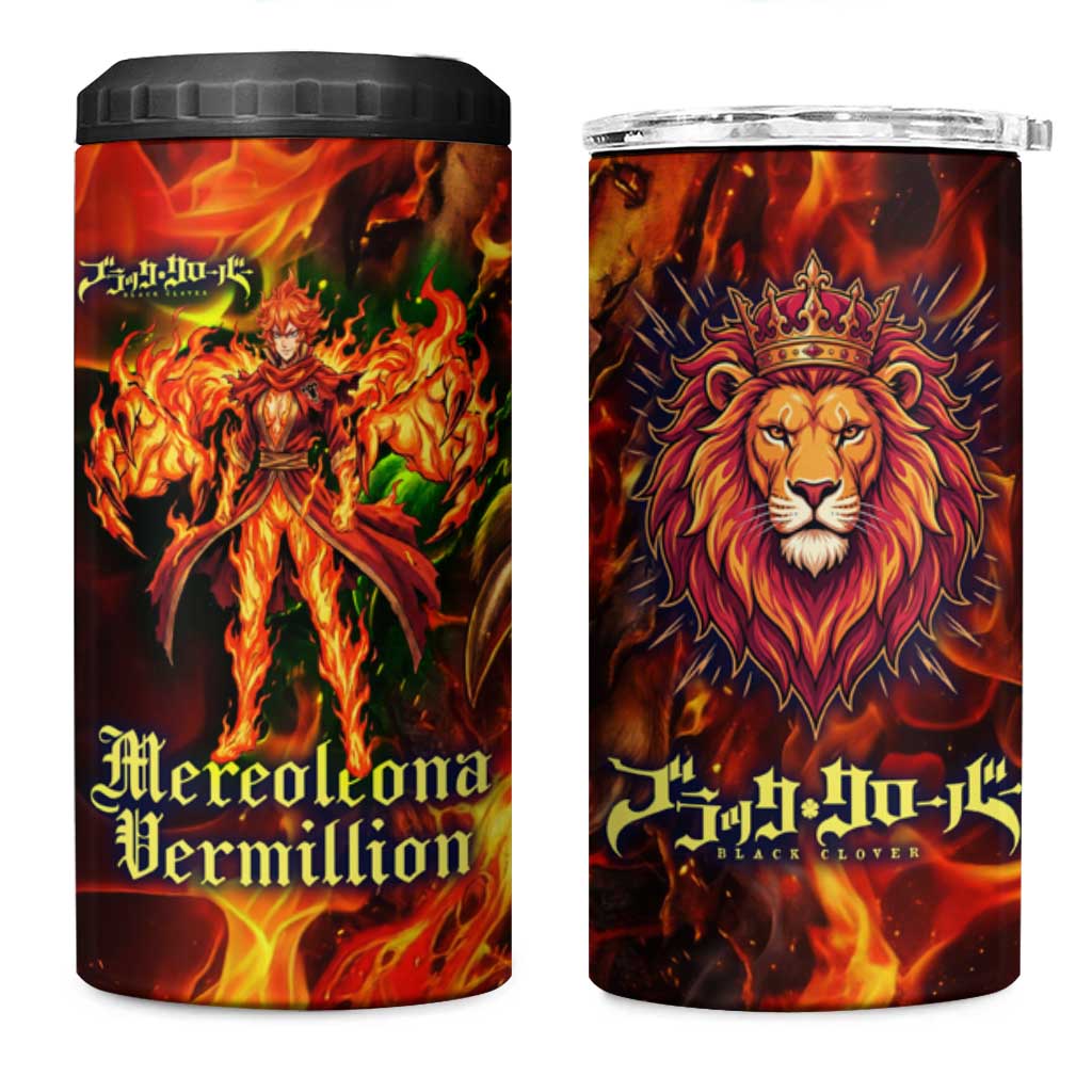 Mereoleona Vermillion Black Clover 4 in 1 Can Cooler Tumbler Inferno Flame Anime Style with Lion Symbolism