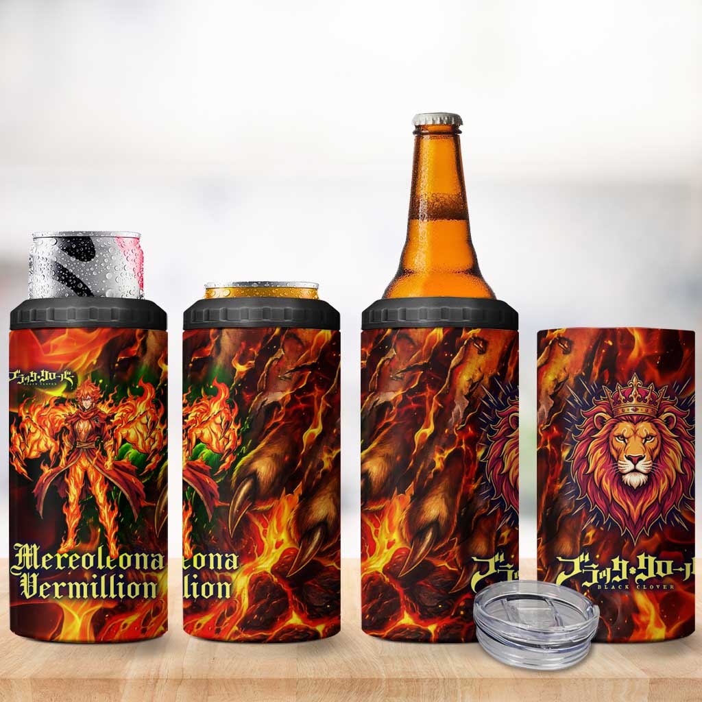 Mereoleona Vermillion Black Clover 4 in 1 Can Cooler Tumbler Inferno Flame Anime Style with Lion Symbolism