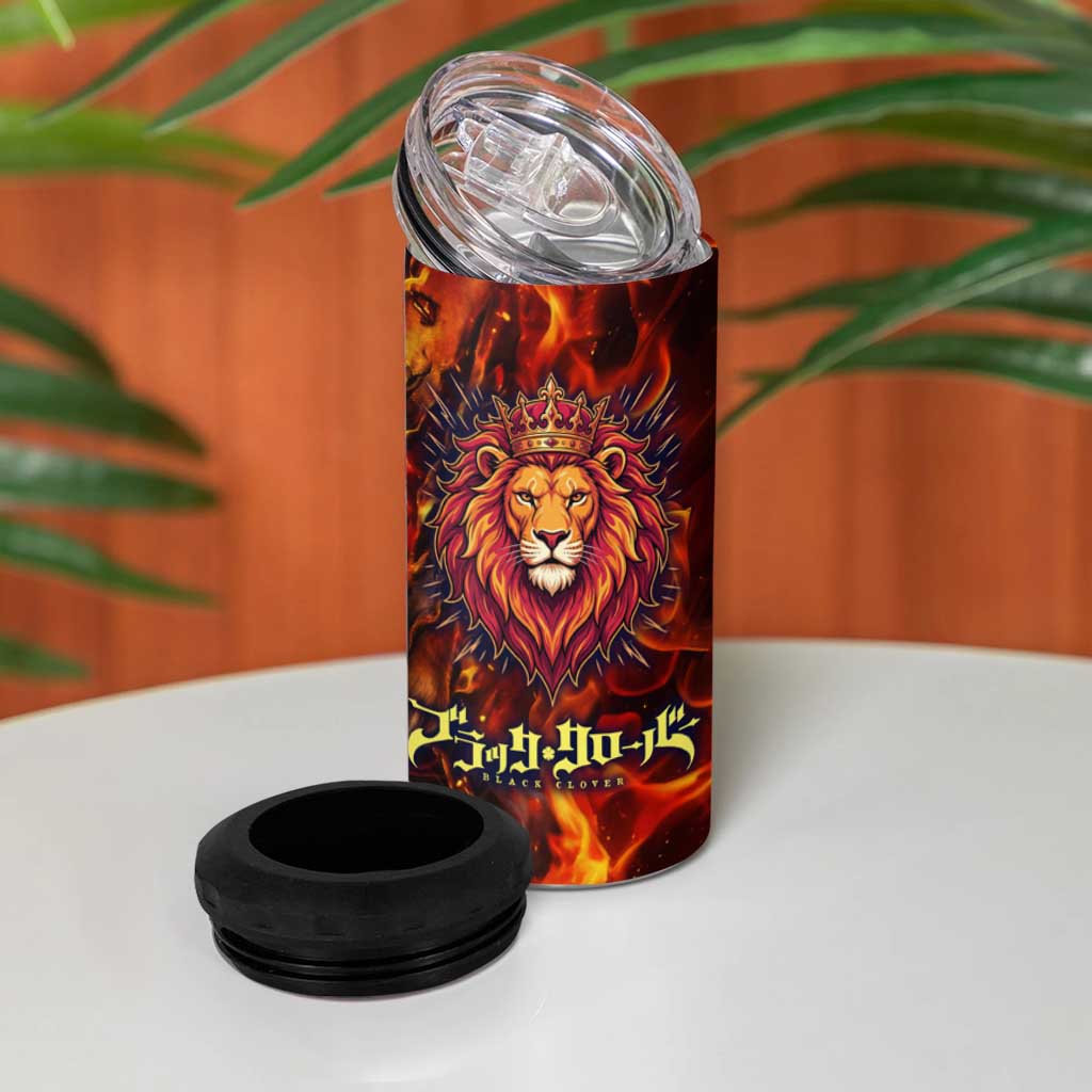 Mereoleona Vermillion Black Clover 4 in 1 Can Cooler Tumbler Inferno Flame Anime Style with Lion Symbolism