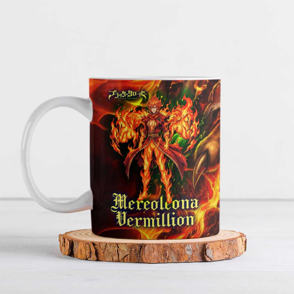 Mereoleona Vermillion Black Clover Ceramic Mug Inferno Flame Anime Style with Lion Symbolism