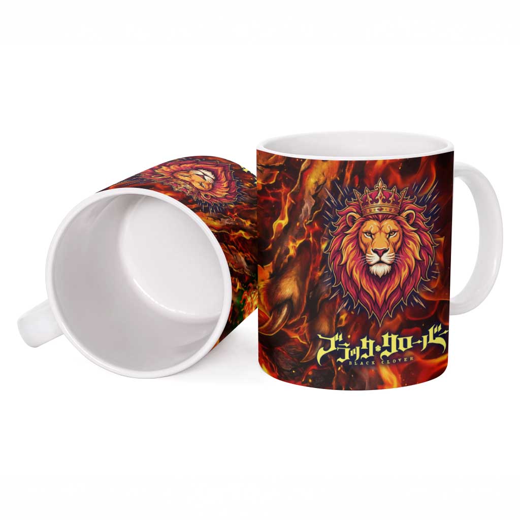 Mereoleona Vermillion Black Clover Ceramic Mug Inferno Flame Anime Style with Lion Symbolism