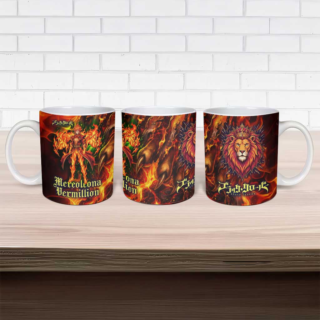 Mereoleona Vermillion Black Clover Ceramic Mug Inferno Flame Anime Style with Lion Symbolism