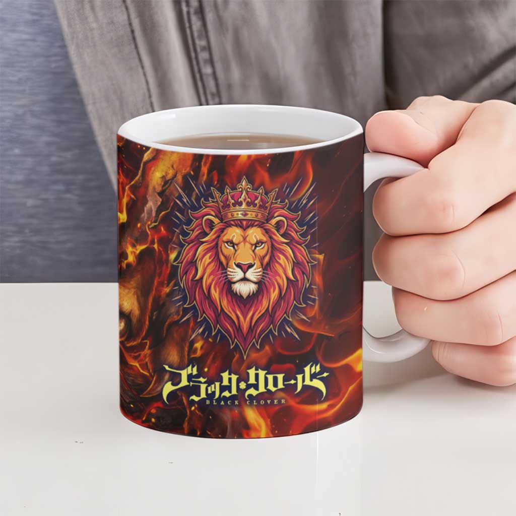 Mereoleona Vermillion Black Clover Ceramic Mug Inferno Flame Anime Style with Lion Symbolism