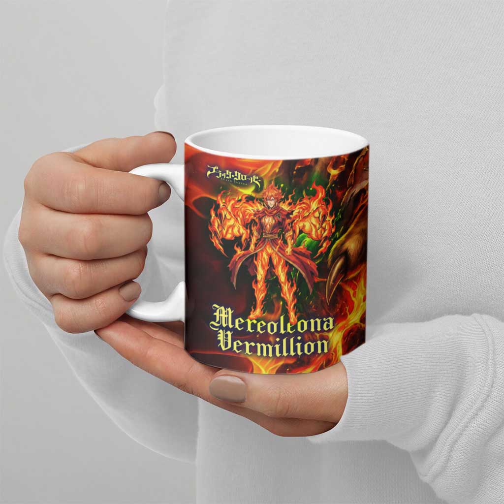 Mereoleona Vermillion Black Clover Ceramic Mug Inferno Flame Anime Style with Lion Symbolism