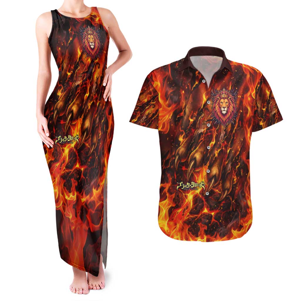 Mereoleona Vermillion Black Clover Couples Matching Tank Maxi Dress and Hawaiian Shirt Inferno Flame Anime Style with Lion Symbolism