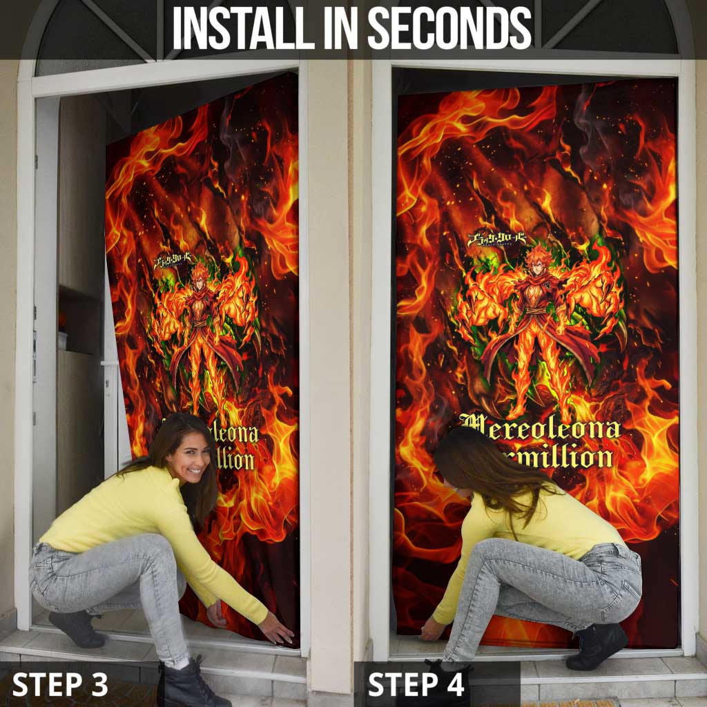 Mereoleona Vermillion Black Clover Door Cover Inferno Flame Anime Style with Lion Symbolism