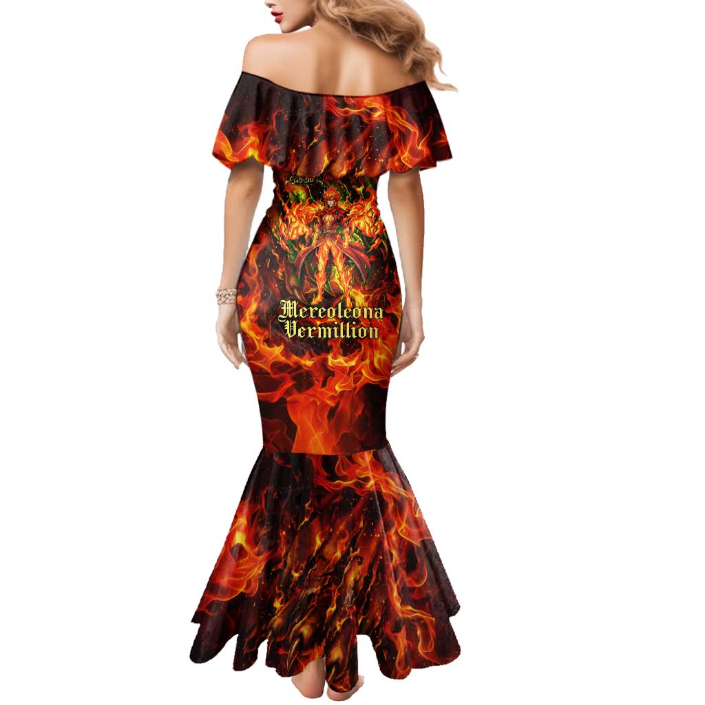Mereoleona Vermillion Black Clover Family Matching Mermaid Dress and Hawaiian Shirt Inferno Flame Anime Style with Lion Symbolism
