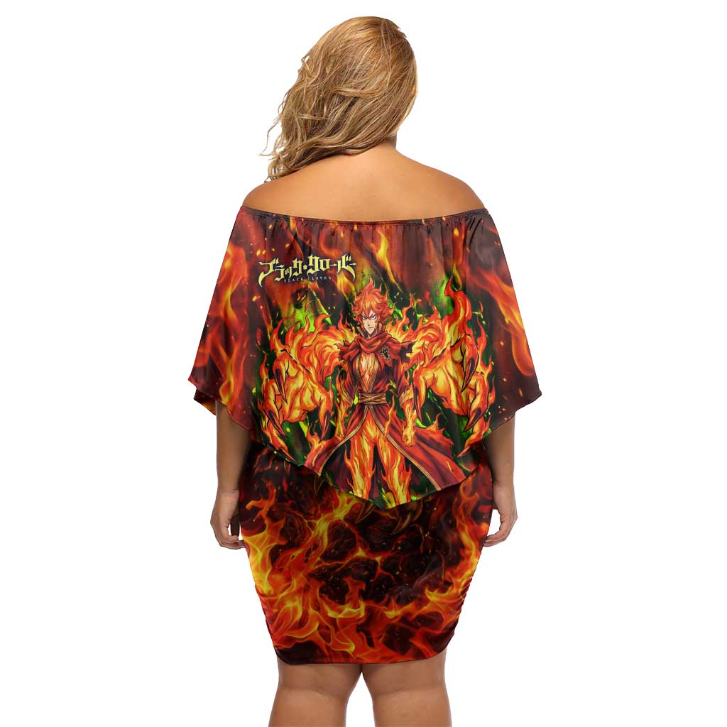 Mereoleona Vermillion Black Clover Family Matching Off Shoulder Short Dress and Hawaiian Shirt Inferno Flame Anime Style with Lion Symbolism
