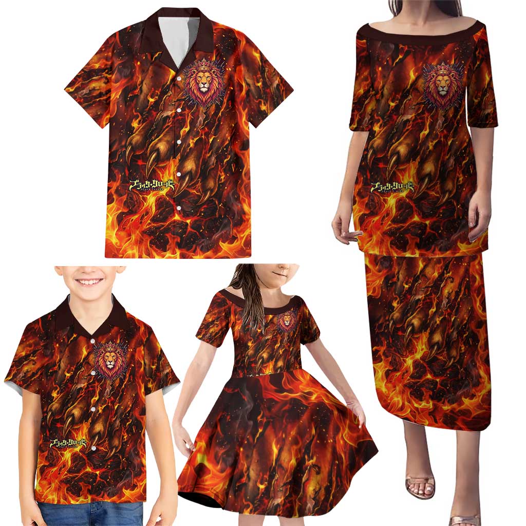 Mereoleona Vermillion Black Clover Family Matching Puletasi and Hawaiian Shirt Inferno Flame Anime Style with Lion Symbolism