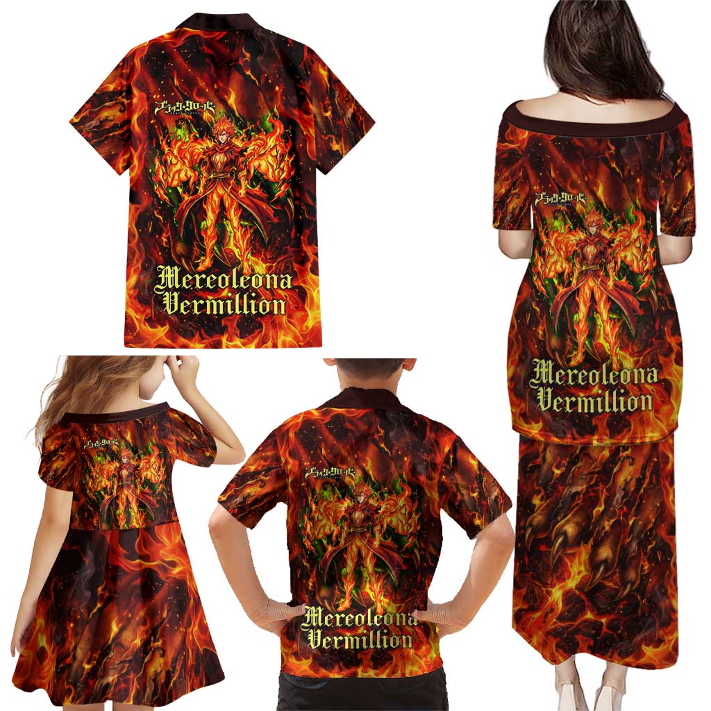Mereoleona Vermillion Black Clover Family Matching Puletasi and Hawaiian Shirt Inferno Flame Anime Style with Lion Symbolism