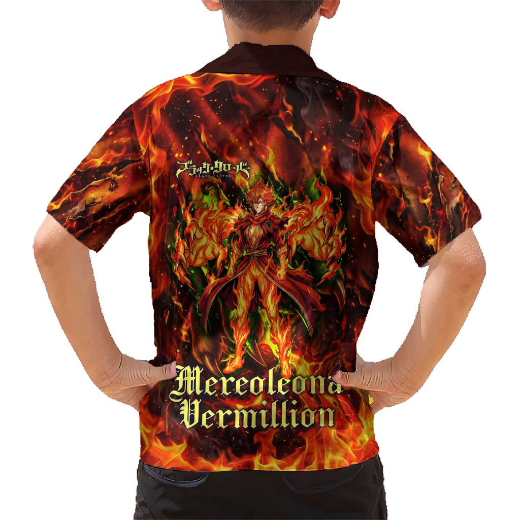Mereoleona Vermillion Black Clover Family Matching Tank Maxi Dress and Hawaiian Shirt Inferno Flame Anime Style with Lion Symbolism
