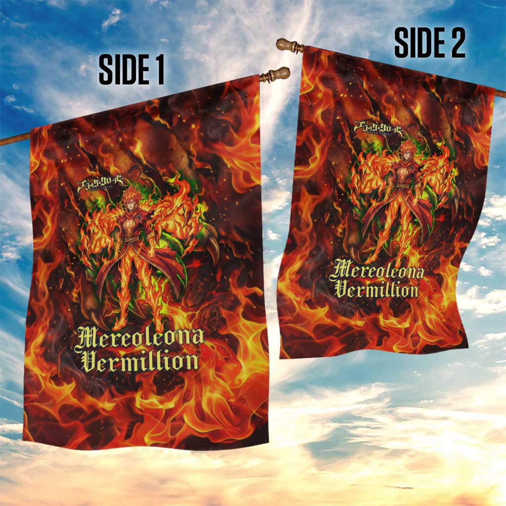 Mereoleona Vermillion Black Clover Garden Flag Inferno Flame Anime Style with Lion Symbolism