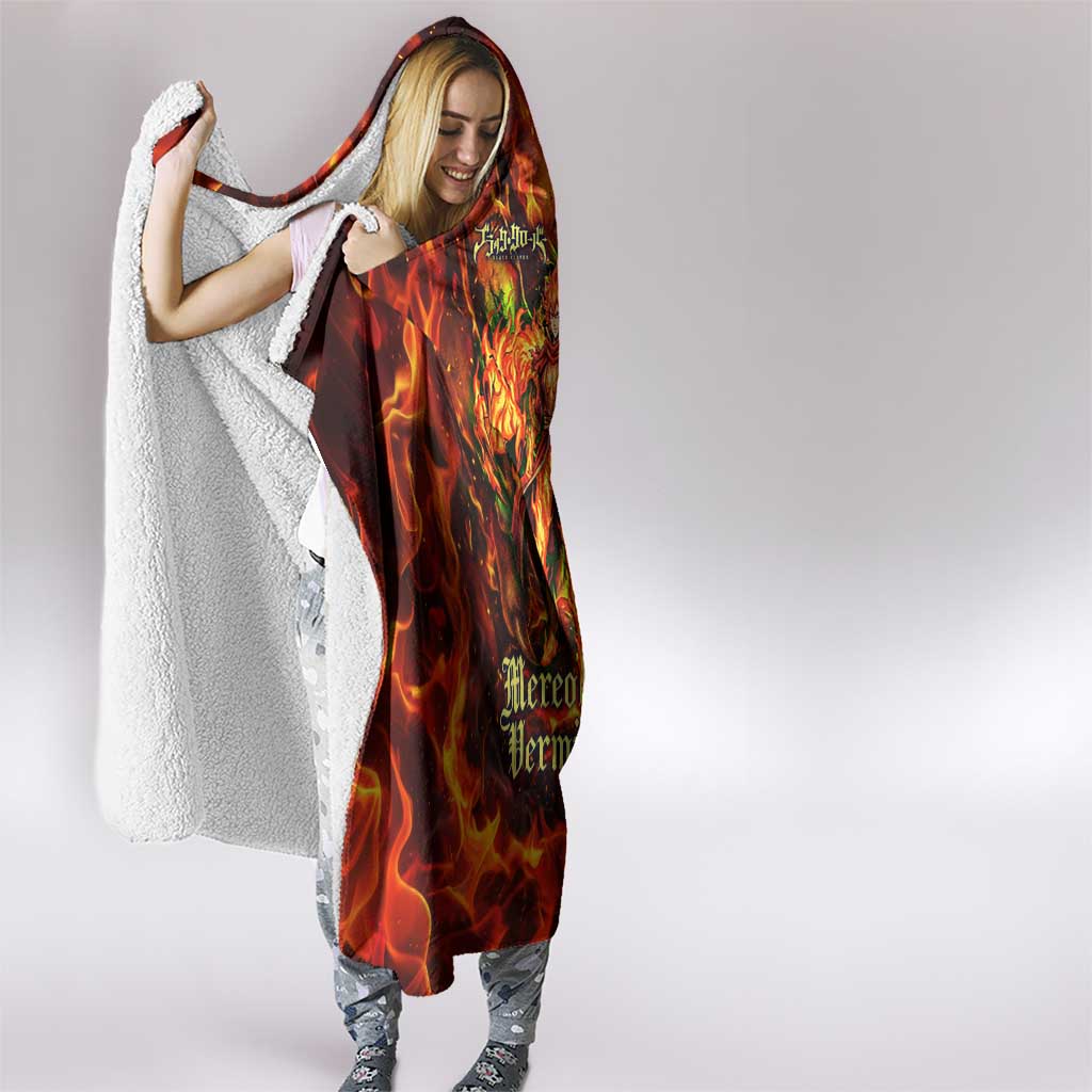 Mereoleona Vermillion Black Clover Hooded Blanket Inferno Flame Anime Style with Lion Symbolism