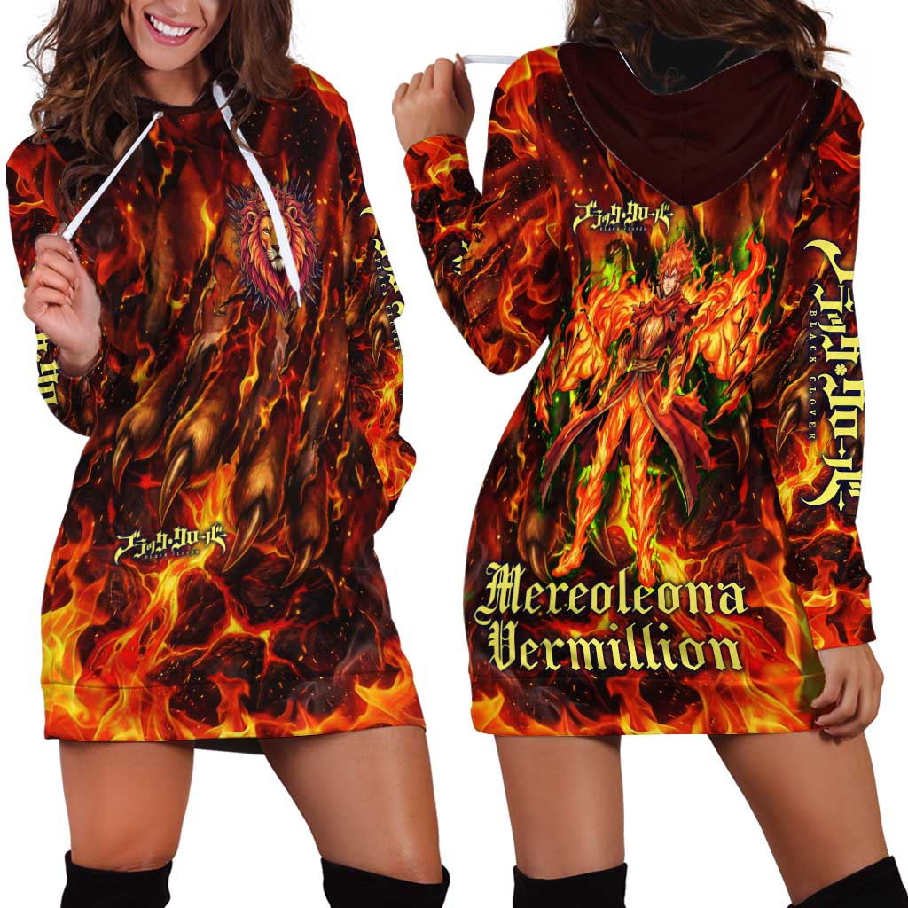 Mereoleona Vermillion Black Clover Hoodie Dress Inferno Flame Anime Style with Lion Symbolism