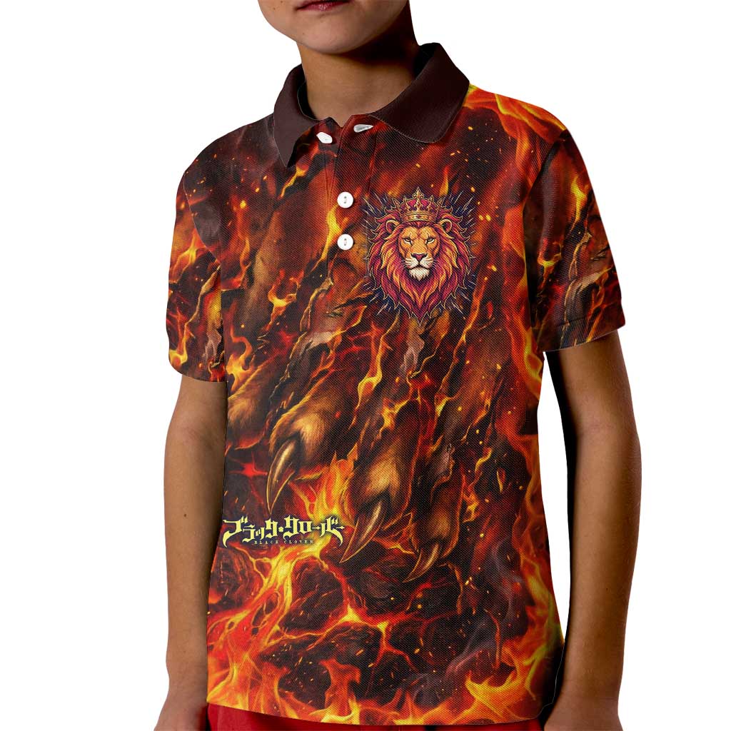 Mereoleona Vermillion Black Clover Kid Polo Shirt Inferno Flame Anime Style with Lion Symbolism