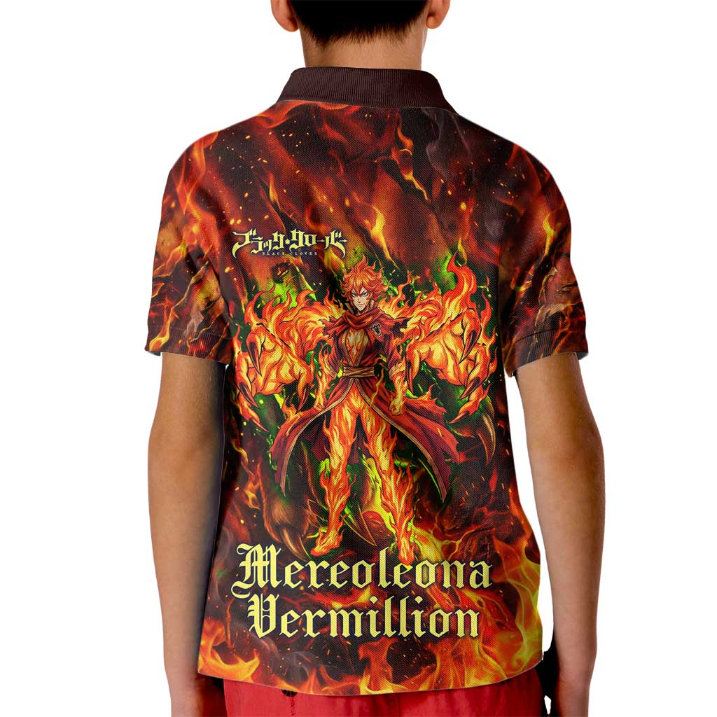 Mereoleona Vermillion Black Clover Kid Polo Shirt Inferno Flame Anime Style with Lion Symbolism