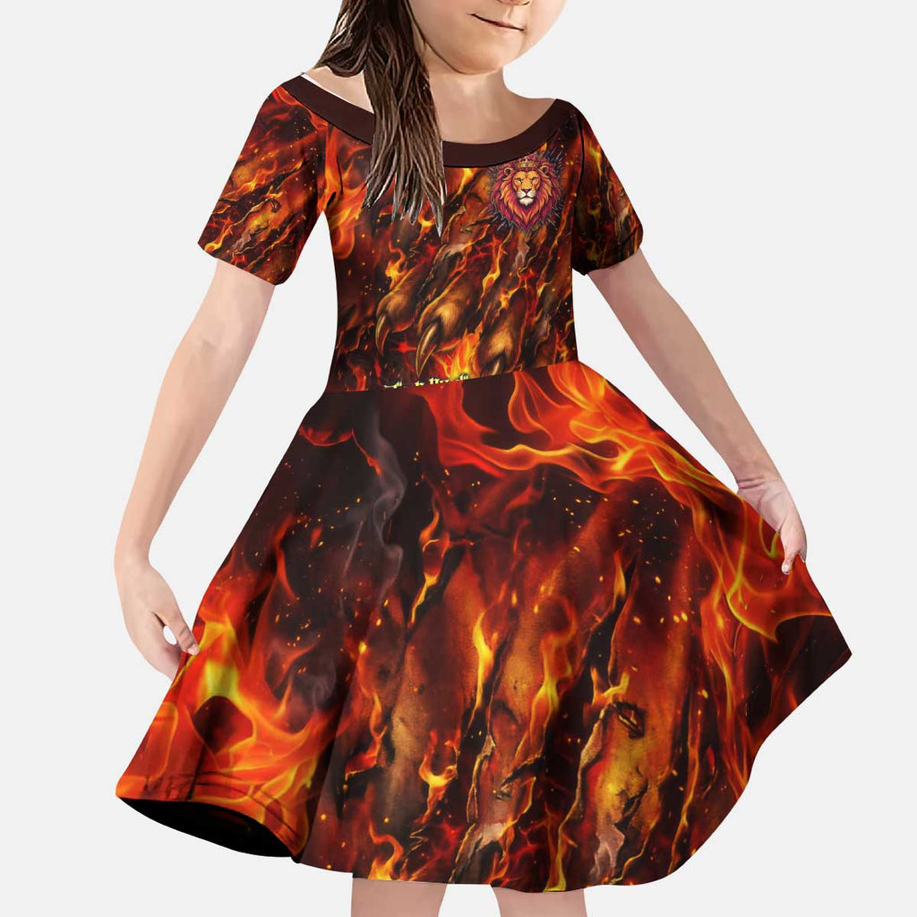 Mereoleona Vermillion Black Clover Kid Short Sleeve Dress Inferno Flame Anime Style with Lion Symbolism