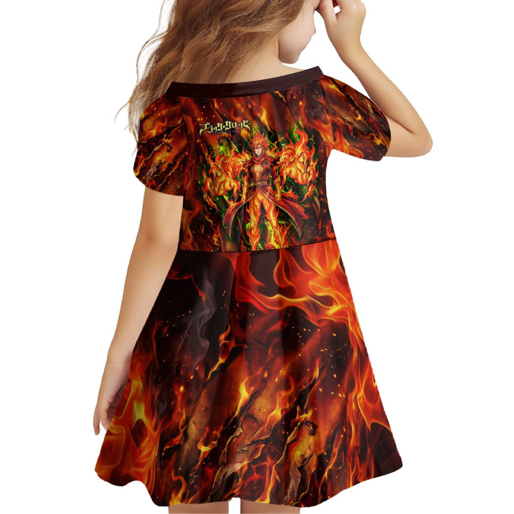 Mereoleona Vermillion Black Clover Kid Short Sleeve Dress Inferno Flame Anime Style with Lion Symbolism