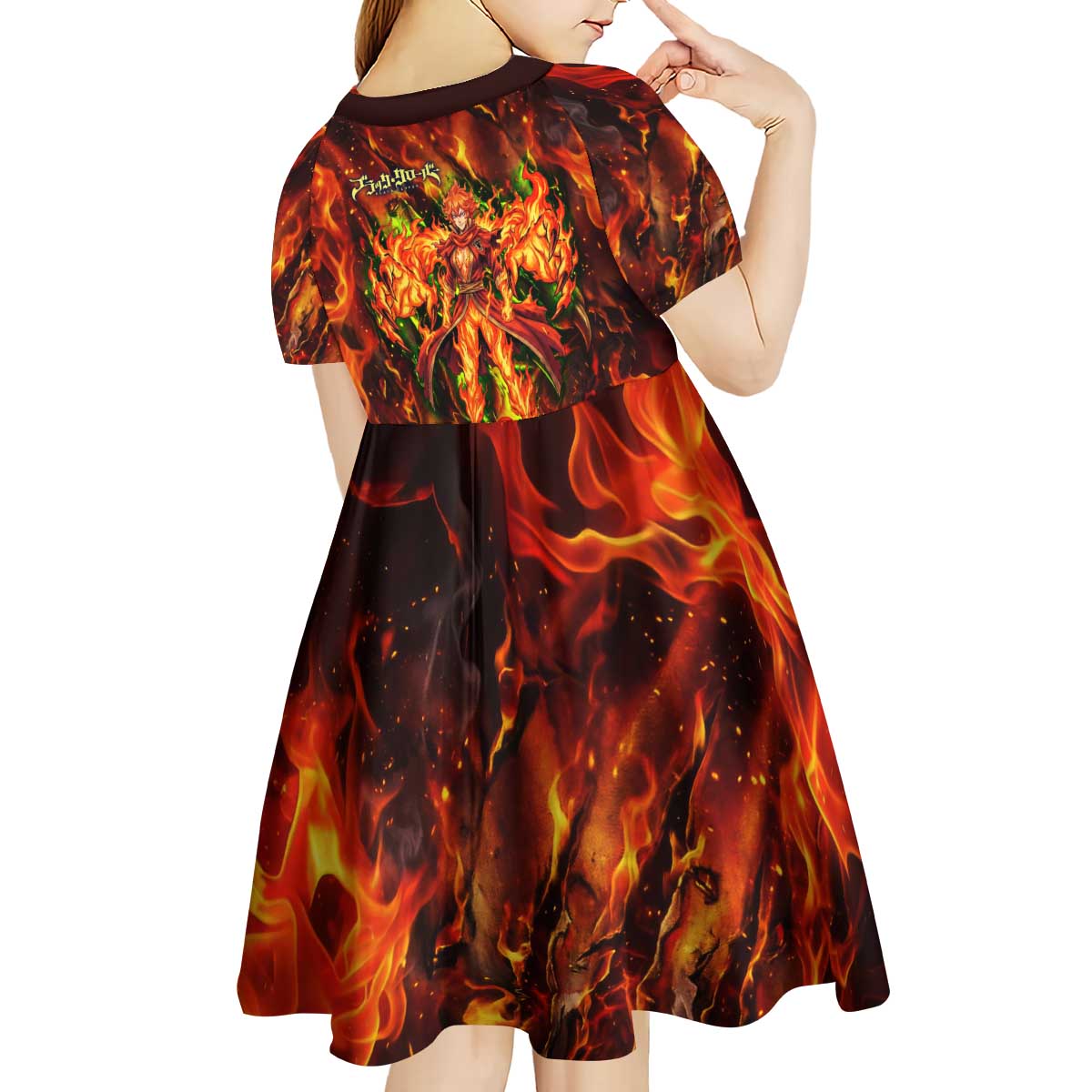 Mereoleona Vermillion Black Clover Kid Short Sleeve Dress Inferno Flame Anime Style with Lion Symbolism
