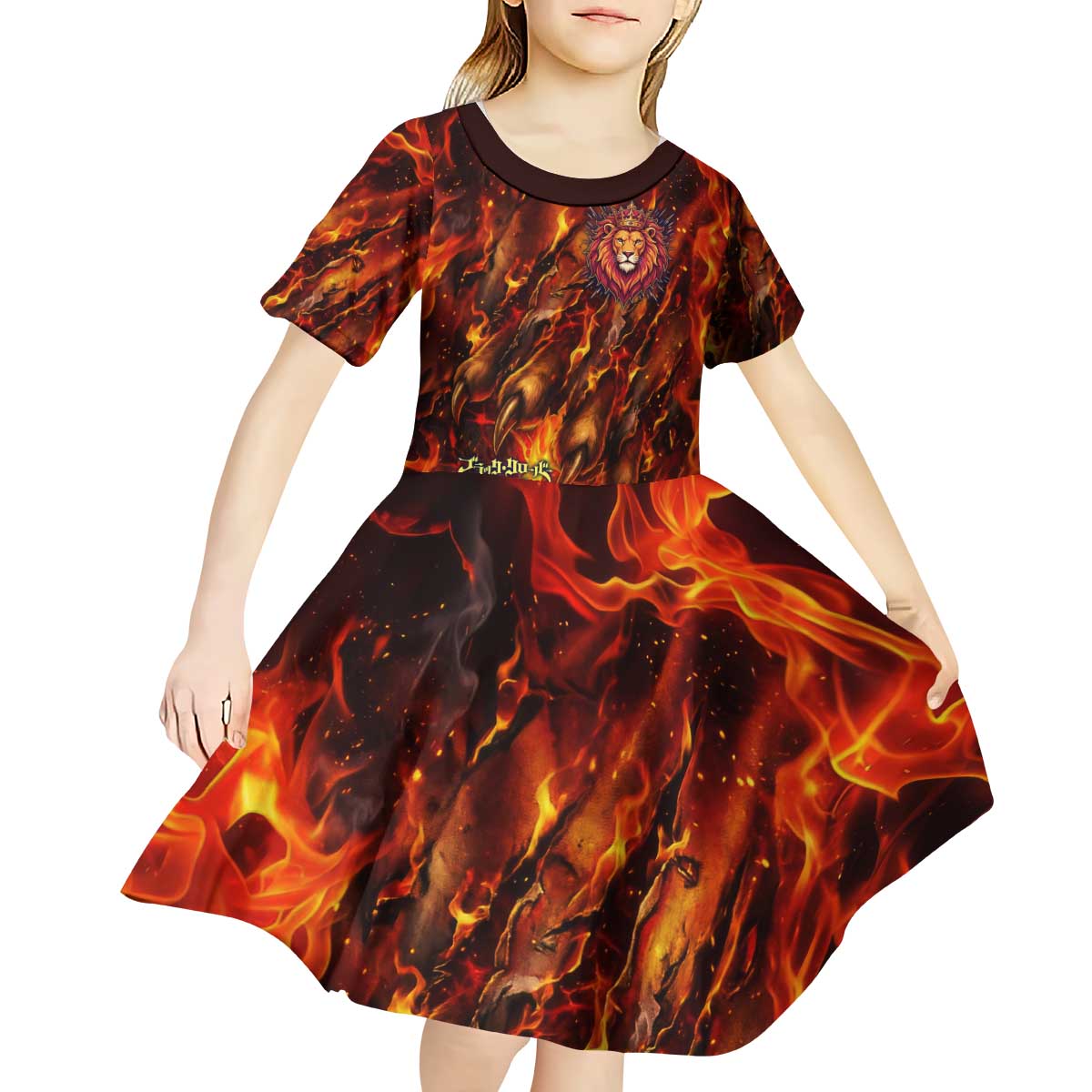 Mereoleona Vermillion Black Clover Kid Short Sleeve Dress Inferno Flame Anime Style with Lion Symbolism