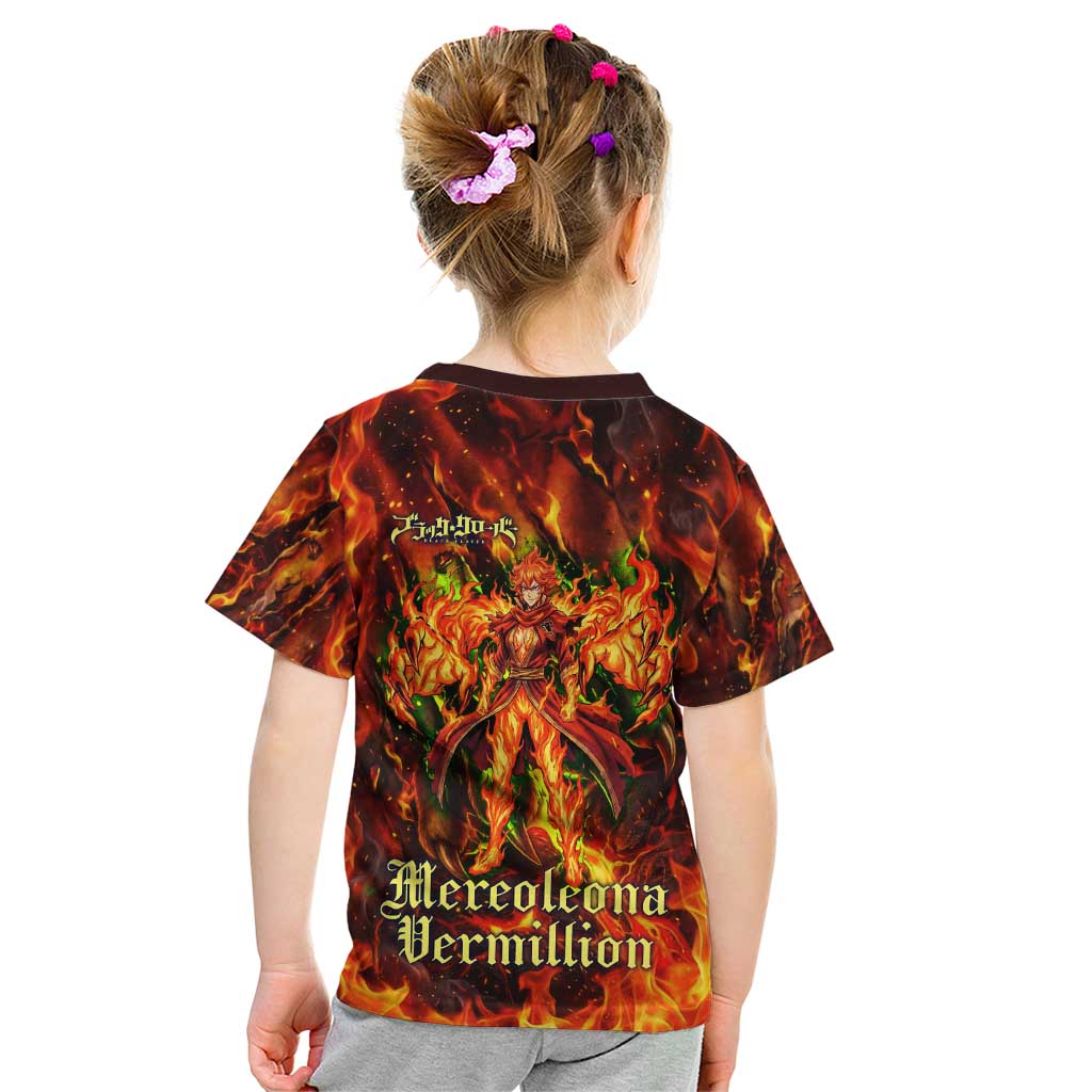 Mereoleona Vermillion Black Clover Kid T Shirt Inferno Flame Anime Style with Lion Symbolism