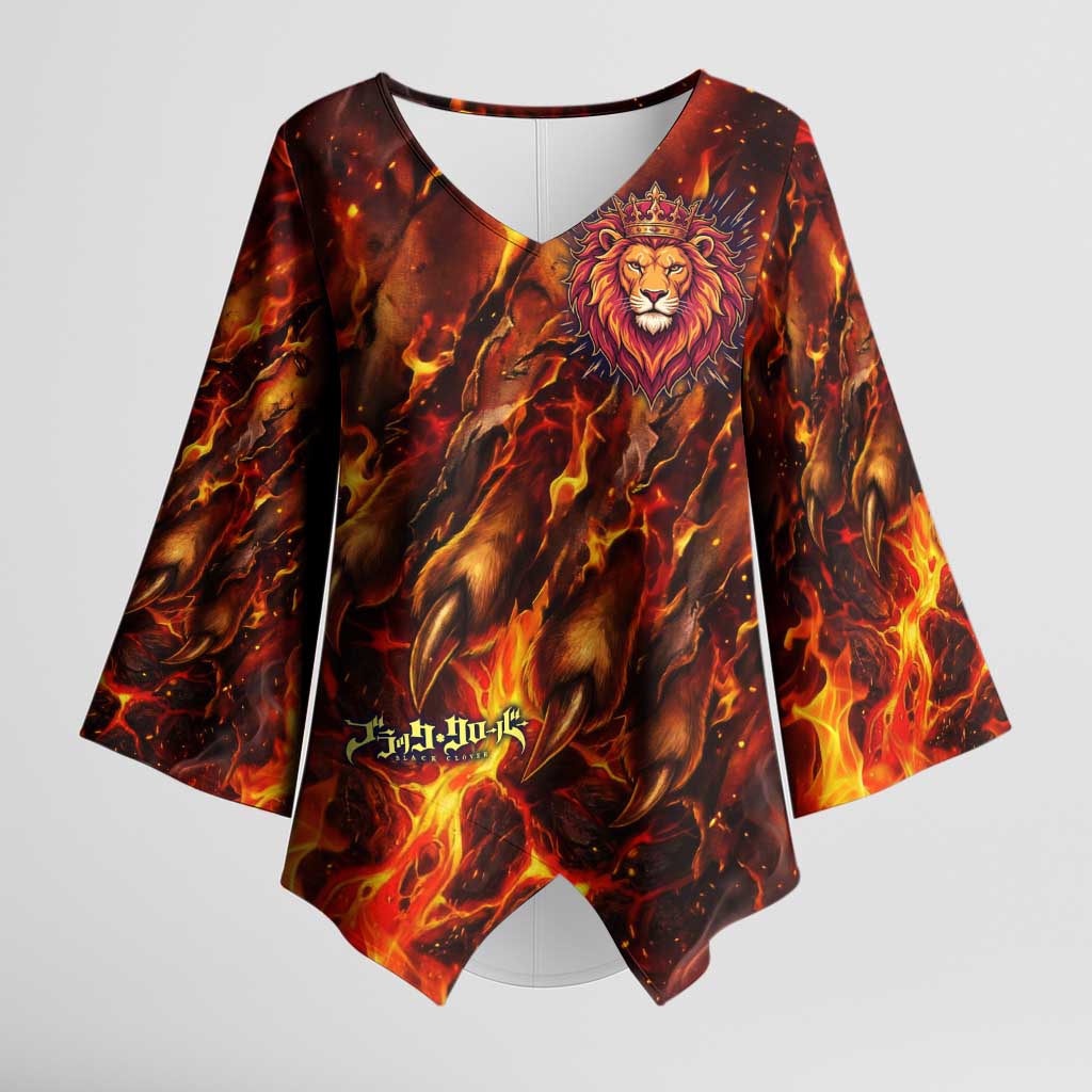 Mereoleona Vermillion Black Clover Kimono Sleeve Blouse Inferno Flame Anime Style with Lion Symbolism