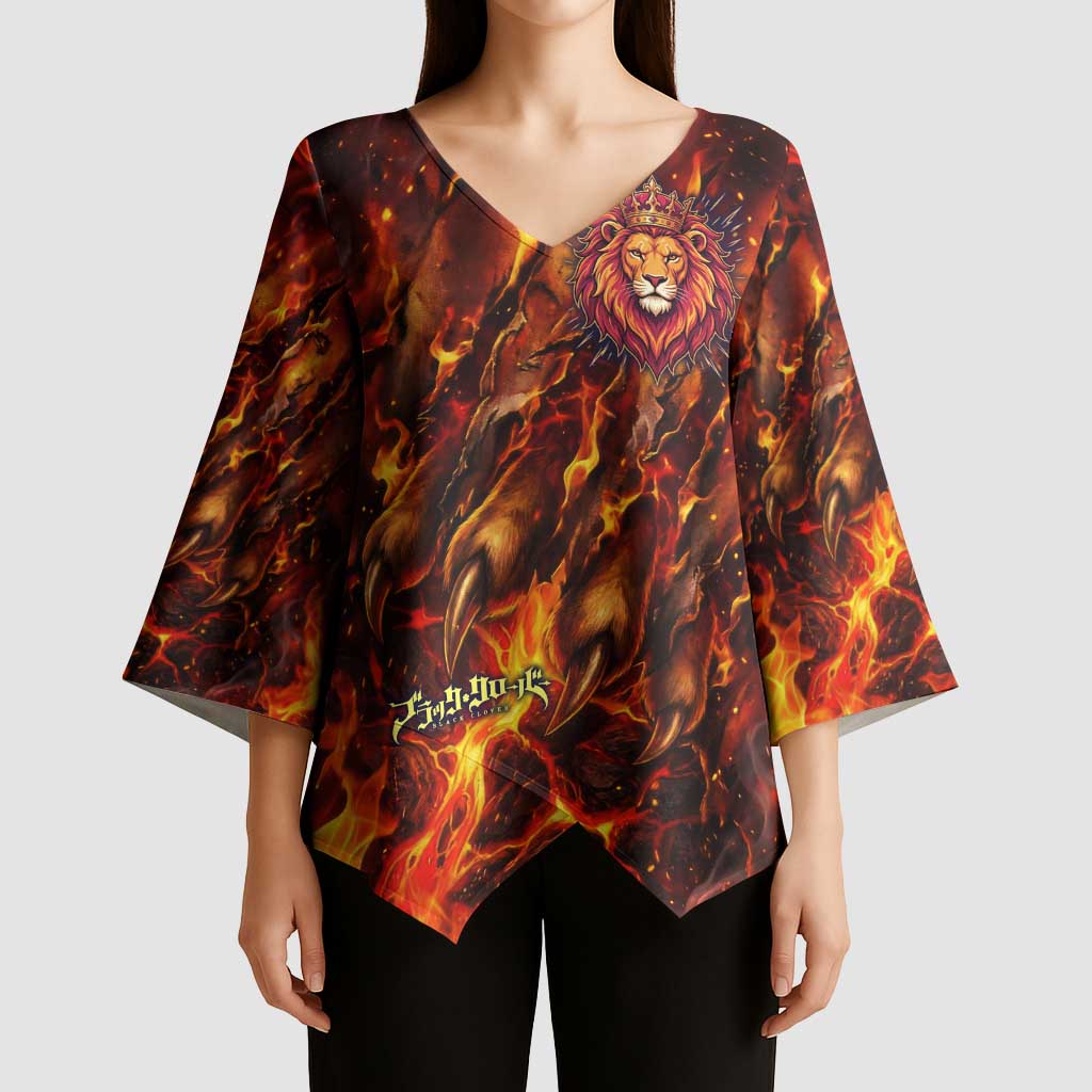 Mereoleona Vermillion Black Clover Kimono Sleeve Blouse Inferno Flame Anime Style with Lion Symbolism