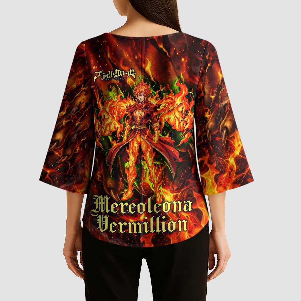 Mereoleona Vermillion Black Clover Kimono Sleeve Blouse Inferno Flame Anime Style with Lion Symbolism