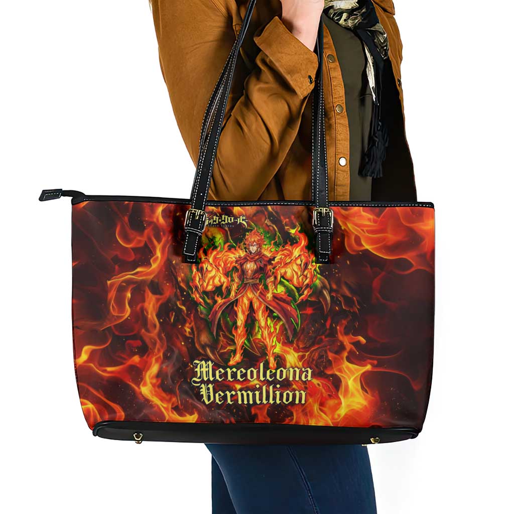 Mereoleona Vermillion Black Clover Leather Tote Bag Inferno Flame Anime Style with Lion Symbolism