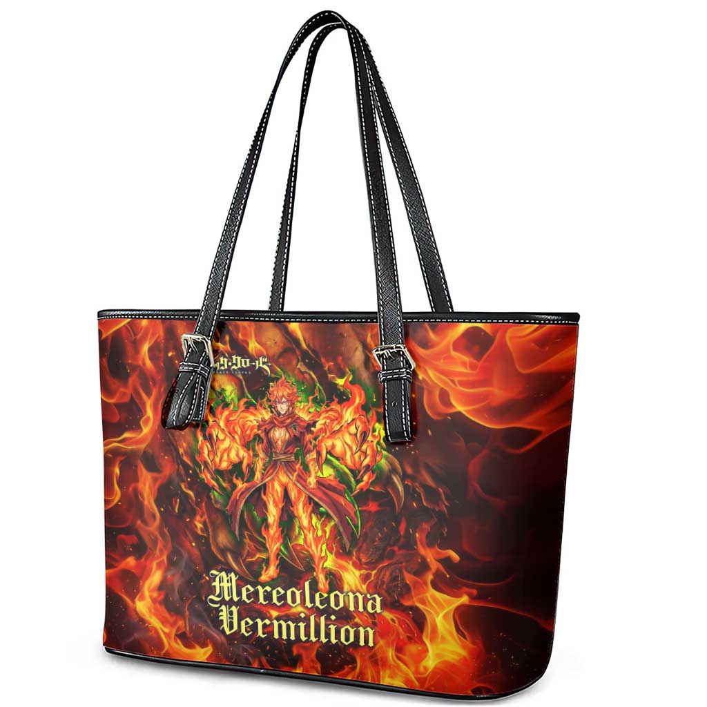 Mereoleona Vermillion Black Clover Leather Tote Bag Inferno Flame Anime Style with Lion Symbolism