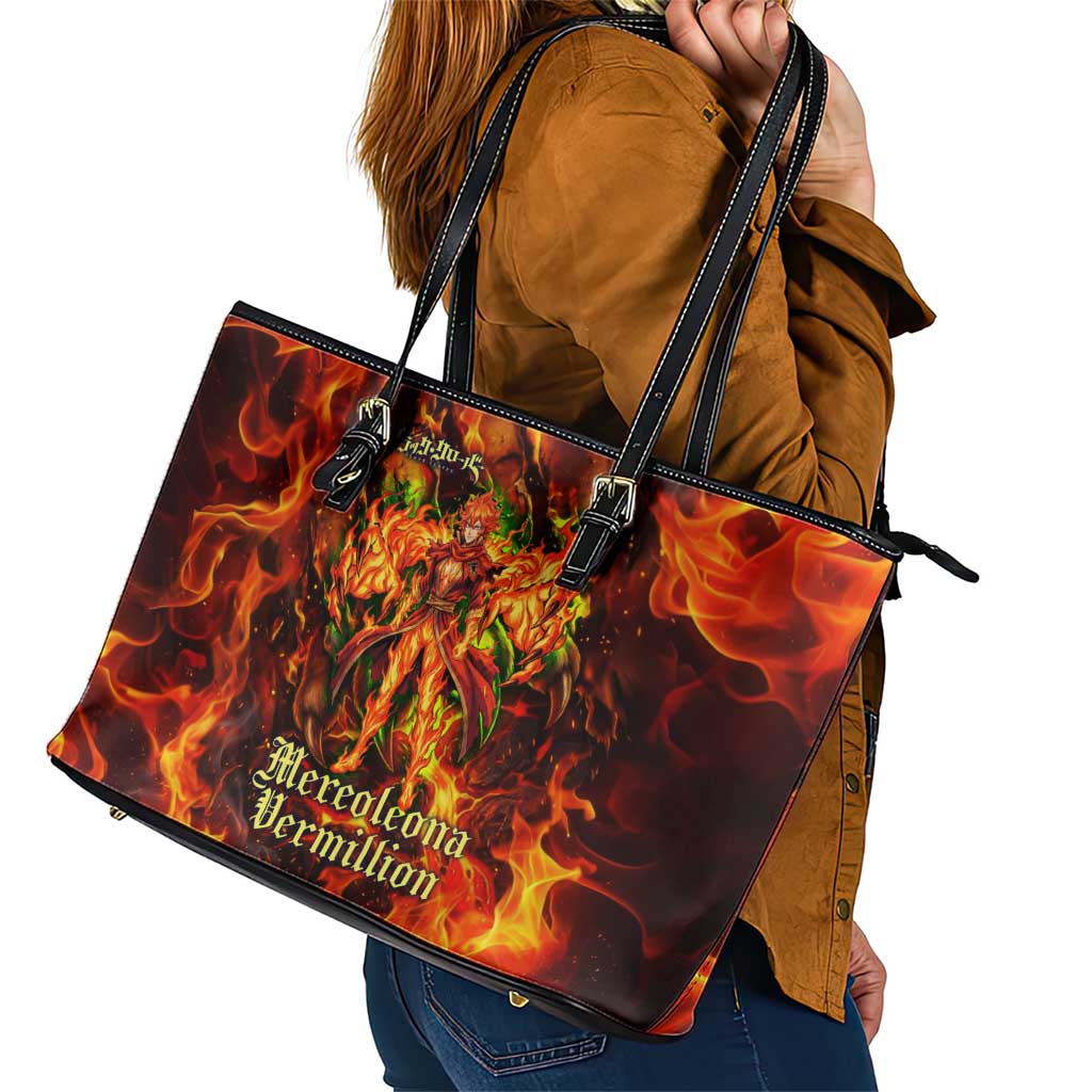 Mereoleona Vermillion Black Clover Leather Tote Bag Inferno Flame Anime Style with Lion Symbolism