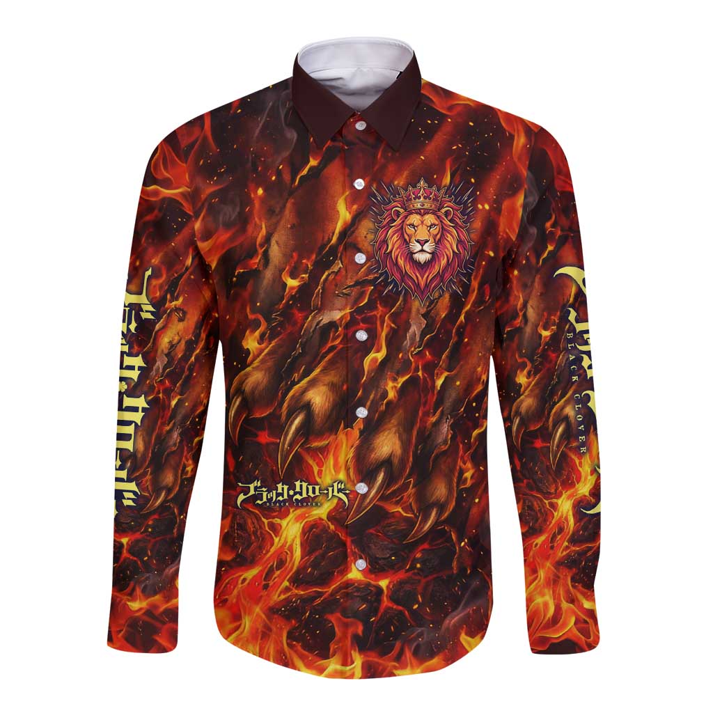 Mereoleona Vermillion Black Clover Long Sleeve Button Shirt Inferno Flame Anime Style with Lion Symbolism