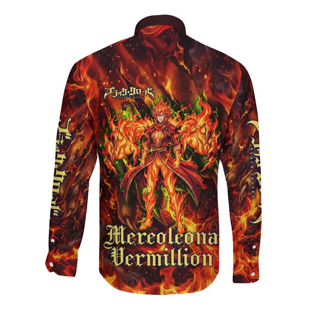 Mereoleona Vermillion Black Clover Long Sleeve Button Shirt Inferno Flame Anime Style with Lion Symbolism