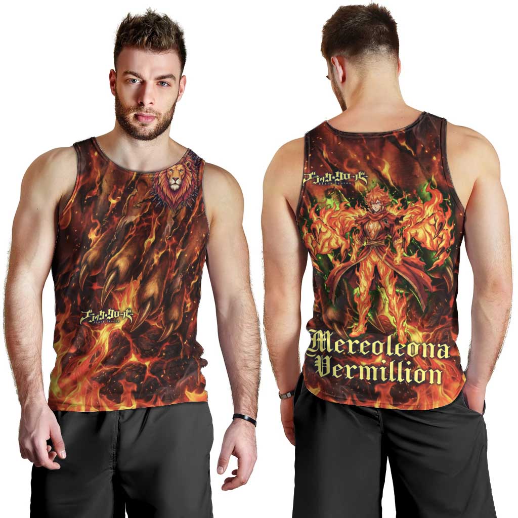 Mereoleona Vermillion Black Clover Men Tank Top Inferno Flame Anime Style with Lion Symbolism