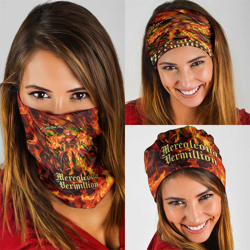 Mereoleona Vermillion Black Clover Neck Gaiter Inferno Flame Anime Style with Lion Symbolism