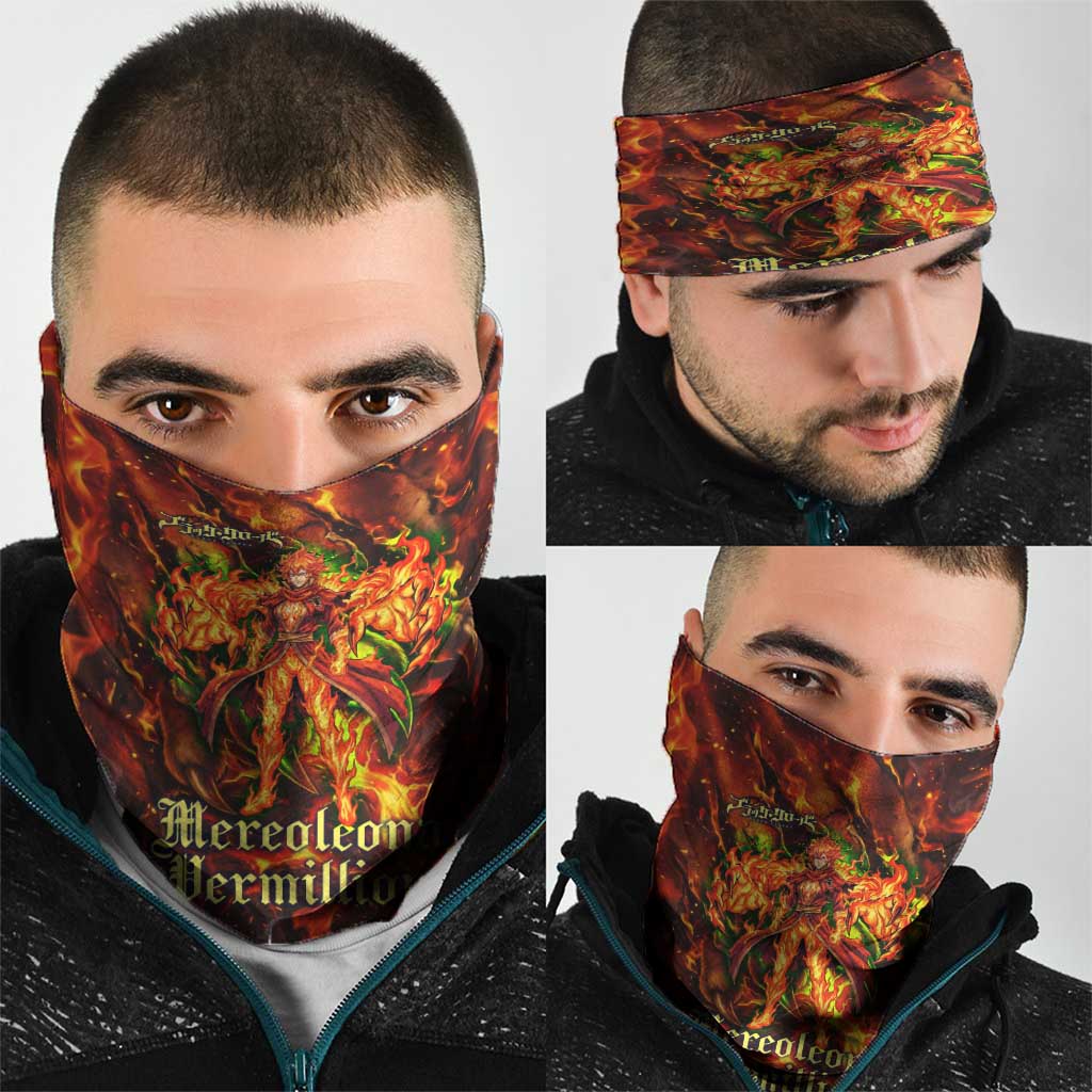 Mereoleona Vermillion Black Clover Neck Gaiter Inferno Flame Anime Style with Lion Symbolism