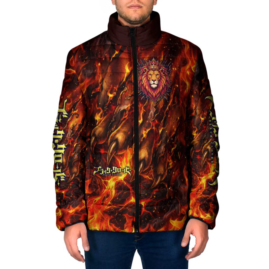 Mereoleona Vermillion Black Clover Padded Jacket Inferno Flame Anime Style with Lion Symbolism