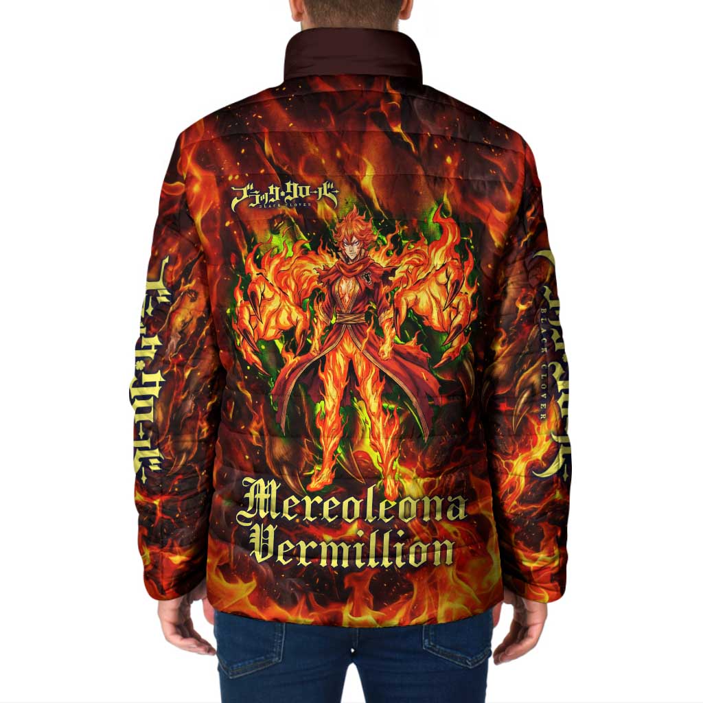 Mereoleona Vermillion Black Clover Padded Jacket Inferno Flame Anime Style with Lion Symbolism